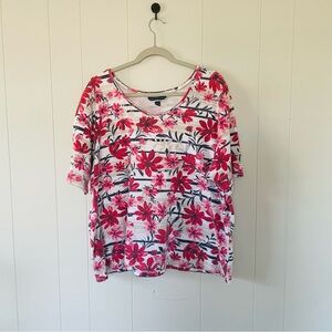 Karen Scott Pink and White Floral Short Sleeve Top